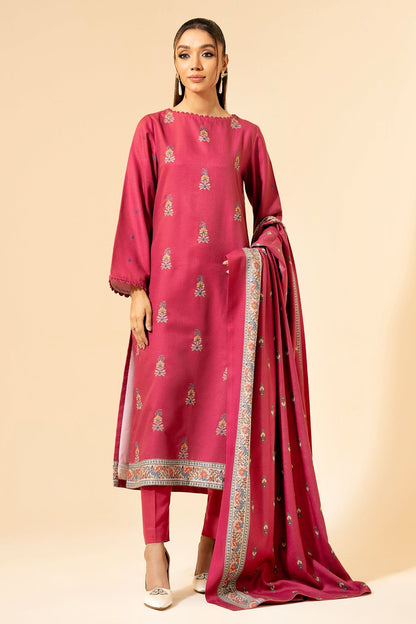 3 Piece - Unstitched - Printed & Embroidered Viscose Wool Suit - E1432