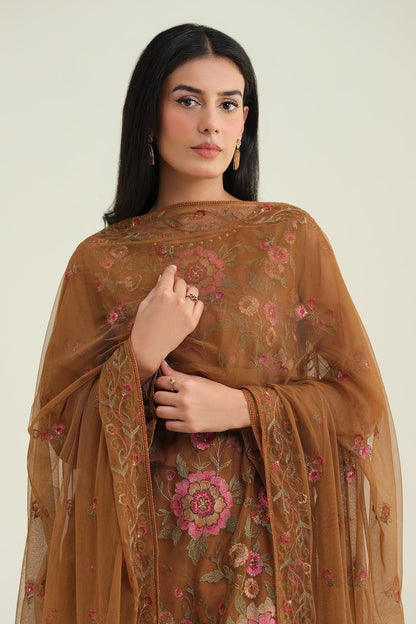 4 Piece - Unstitched - Embroidered & Embellished Poly Net Suit - E1697