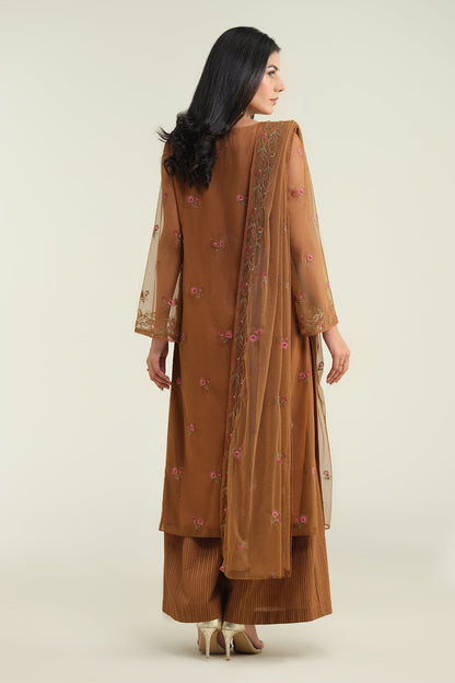 4 Piece - Unstitched - Embroidered & Embellished Poly Net Suit - E1697