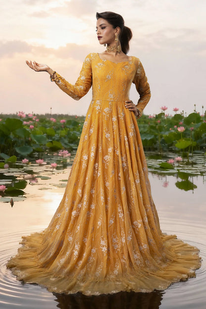 3 Piece - Unstitched - Embroidered & Embellished Bamber Chiffon Suit - E1715