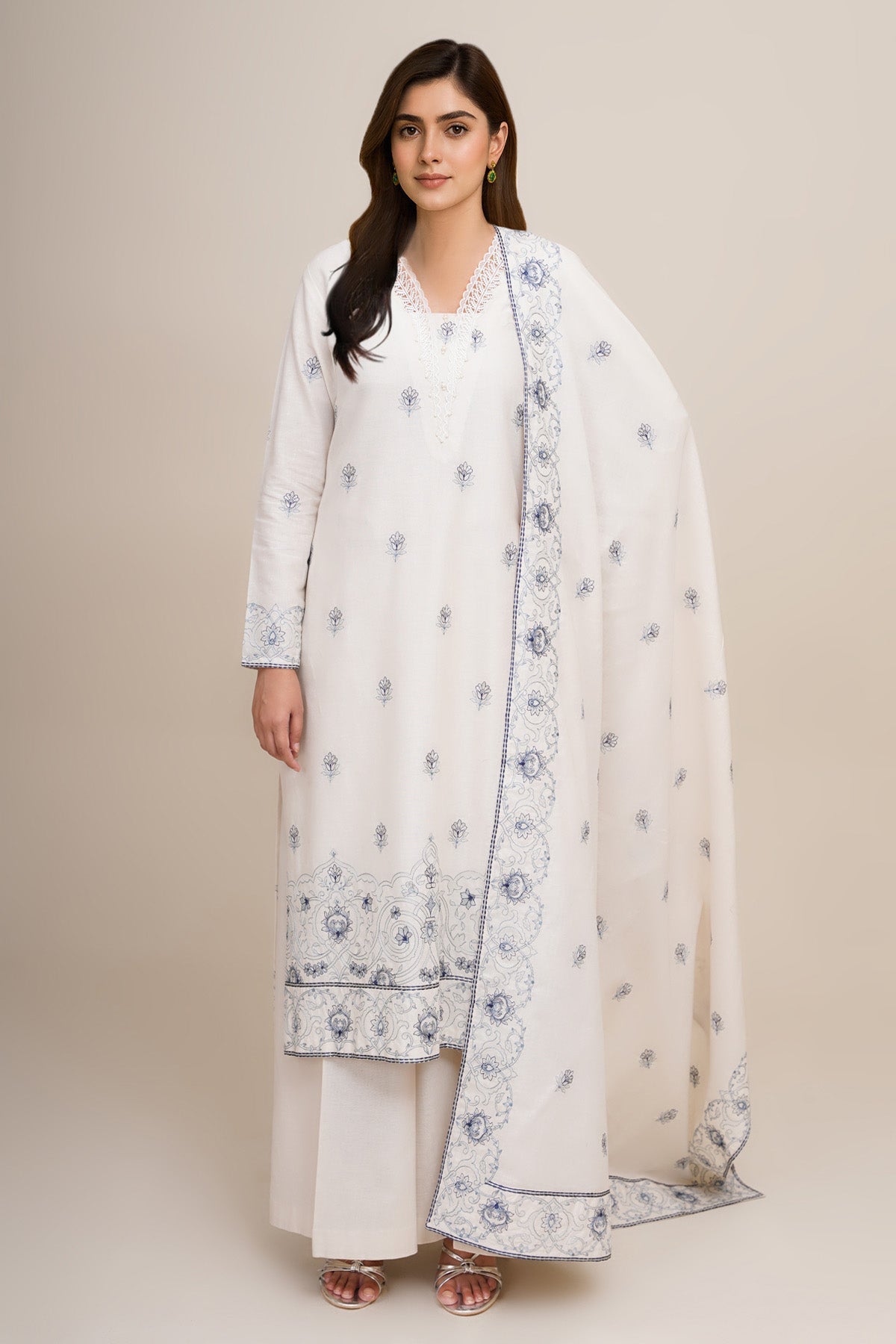 3 Piece - Unstitched - Embroidered Khaddar Suit - E1762