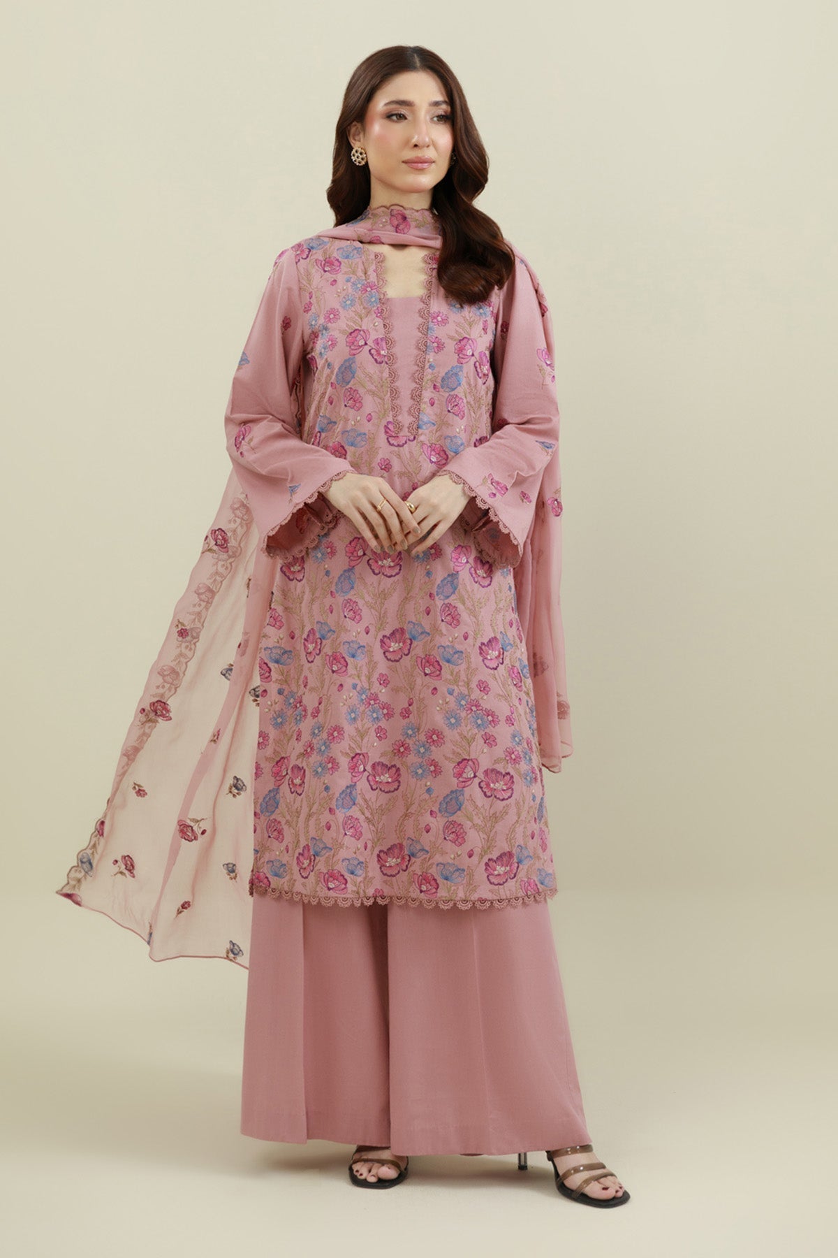3 Piece - Unstitched - Embroidered Viscose Karandi Suit - E1766