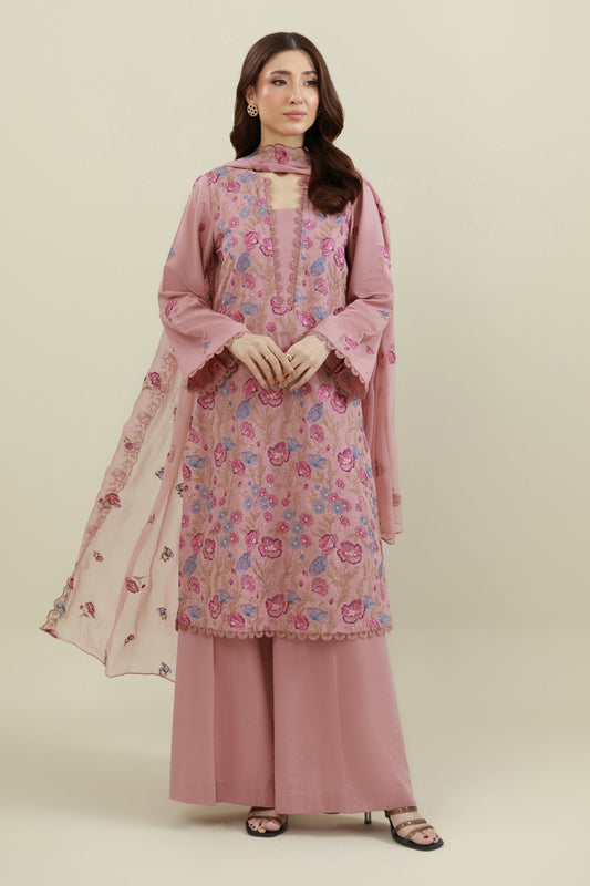 3 Piece - Unstitched - Embroidered Viscose Karandi Suit - E1766