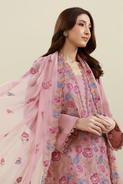 3 Piece - Unstitched - Embroidered Viscose Karandi Suit - E1766
