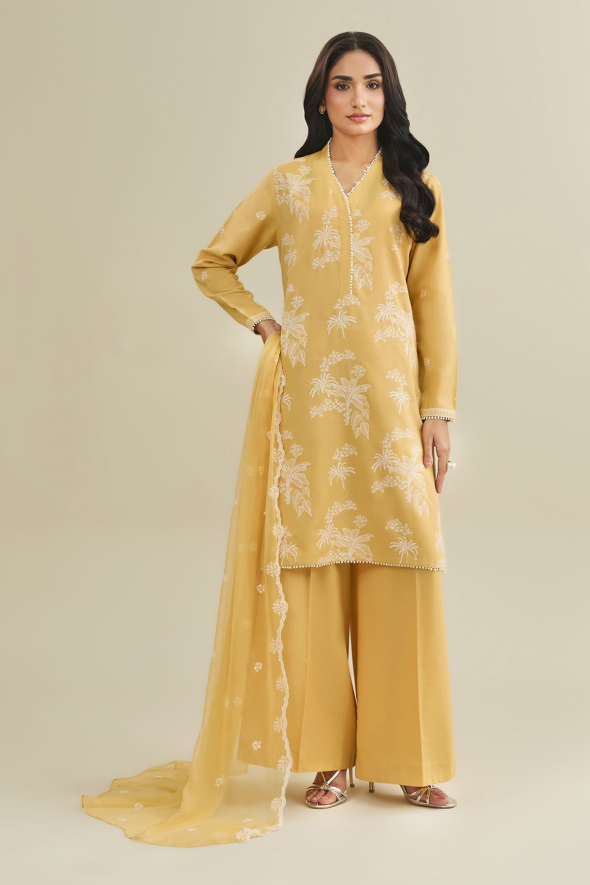 3 Piece - Unstitched - Embroidered Viscose Karandi Suit - E1767