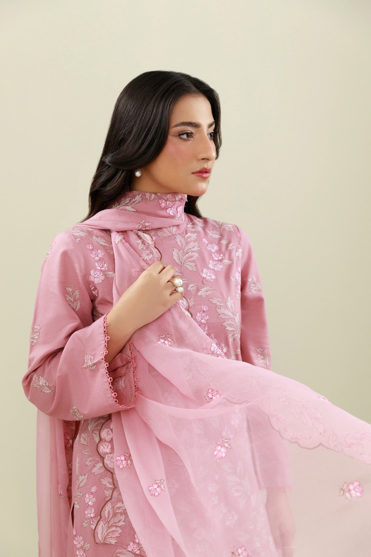 3 Piece - Unstitched - Embroidered Viscose Karandi Suit - E1769