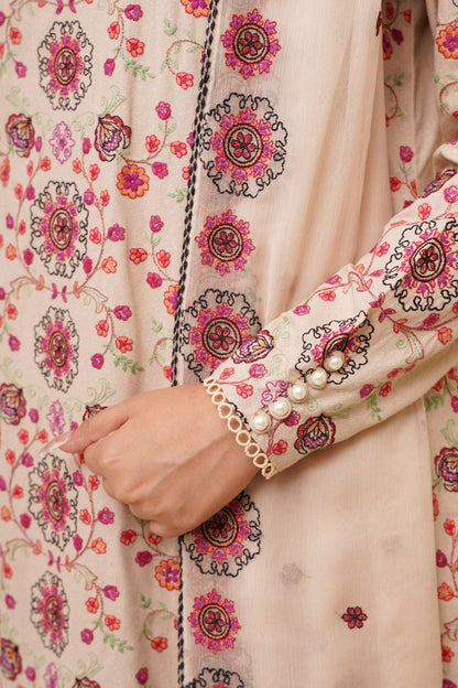 3 Piece - Unstitched - Embroidered Viscose Karandi Suit - E1770