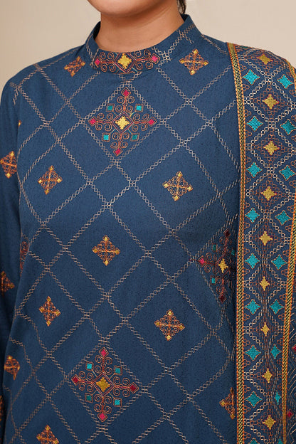 3 Piece - Unstitched - Embroidered Viscose Karandi Suit - E1774