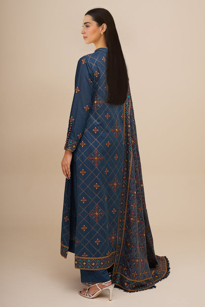3 Piece - Unstitched - Embroidered Viscose Karandi Suit - E1774