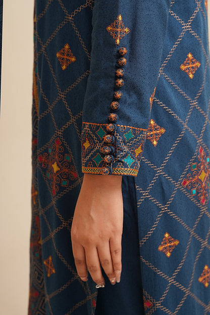 3 Piece - Unstitched - Embroidered Viscose Karandi Suit - E1774