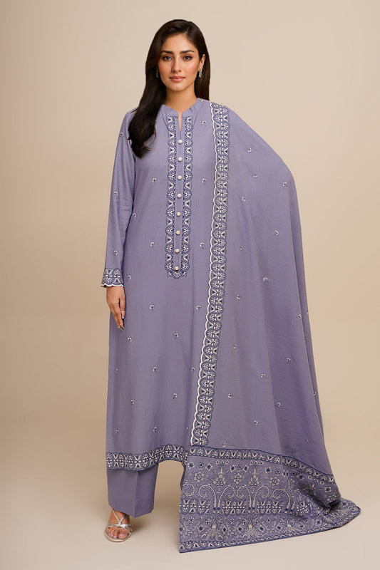 3 Piece - Unstitched - Embroidered Viscose Karandi Suit - E1777