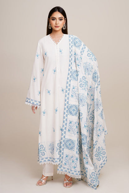 3 Piece - Unstitched - Embroidered Viscose Karandi Suit - E1779