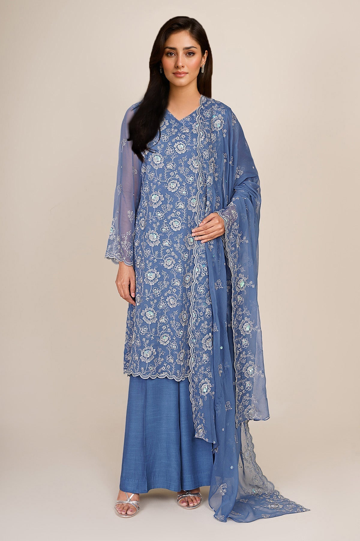 3 Piece - Unstitched - Embroidered Bamber Chiffon Suit - E1790