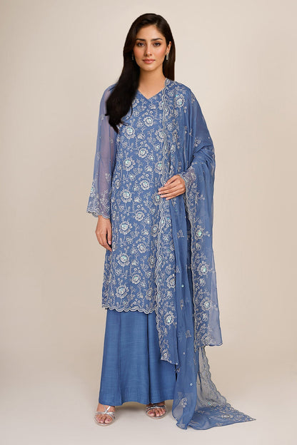 3 Piece - Unstitched - Embroidered Bamber Chiffon Suit - E1790