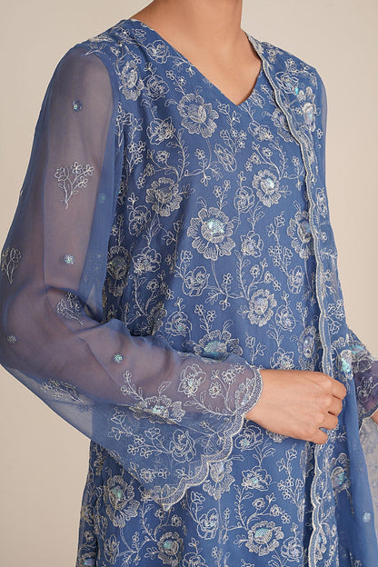 3 Piece - Unstitched - Embroidered Bamber Chiffon Suit - E1790