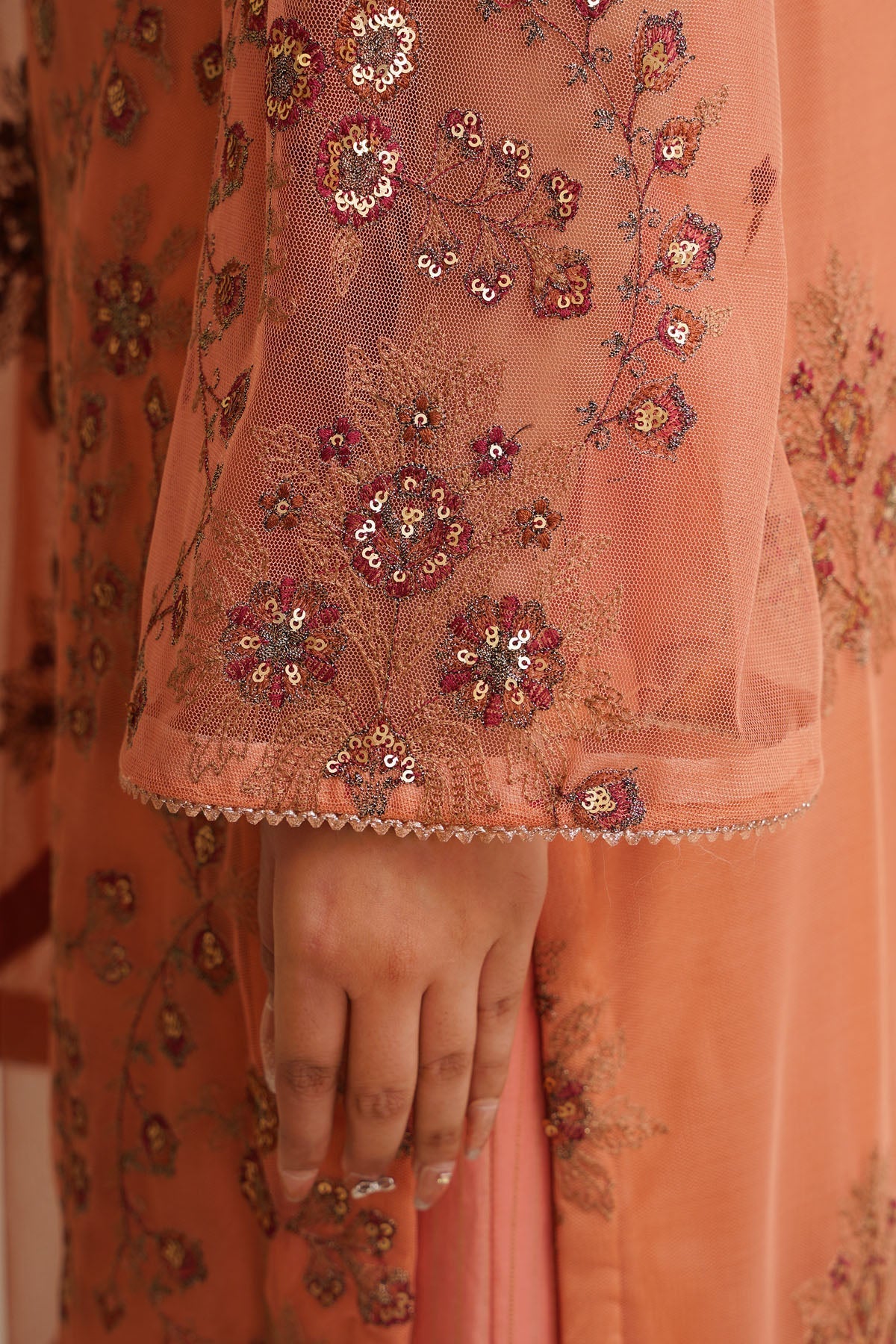 4 Piece - Unstitched - Embroidered Poly Net Suit - E1795