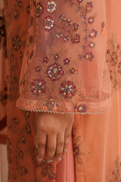 4 Piece - Unstitched - Embroidered Poly Net Suit - E1795