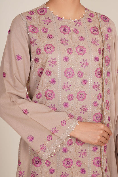 3 Piece - Unstitched - Embroidered Viscose Karandi Suit - E1806