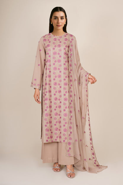 3 Piece - Unstitched - Embroidered Viscose Karandi Suit - E1806