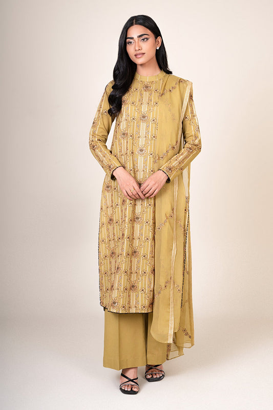 3 Piece - Unstitched - Embroidered Viscose Karandi Suit - E1808
