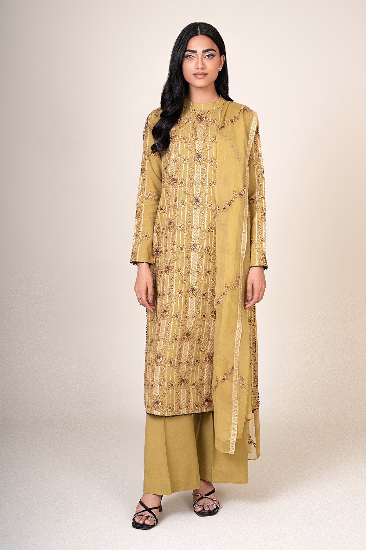 3 Piece - Unstitched - Embroidered Viscose Karandi Suit - E1808