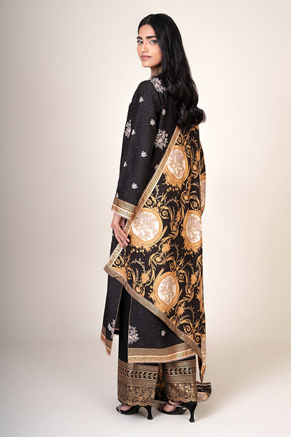 3 Piece - Unstitched - Printed & Embroidered Raw Silk Suit - E1810