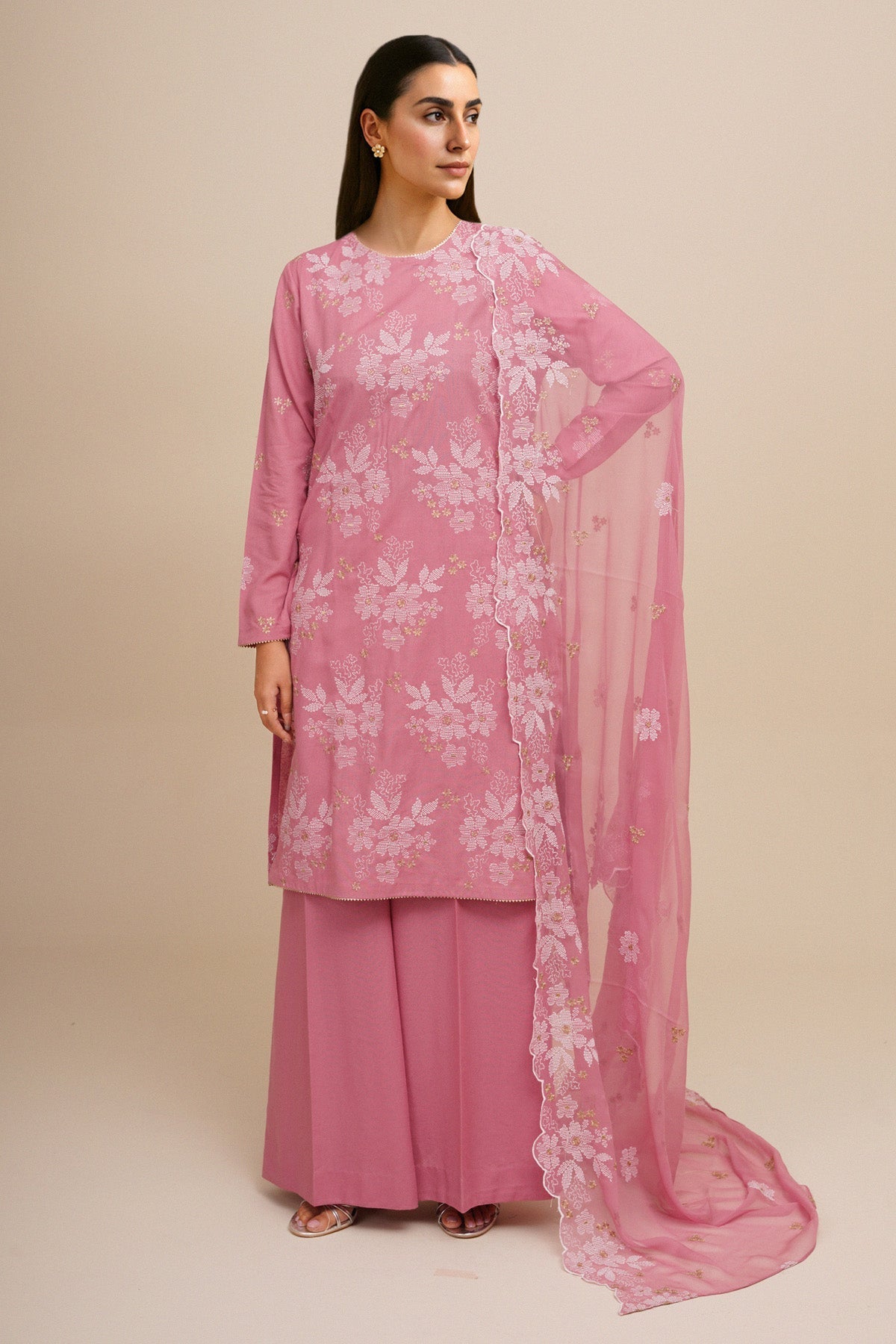 3 Piece - Unstitched - Embroidered Viscose Karandi Suit - E1818
