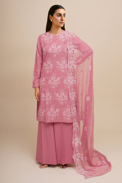 3 Piece - Unstitched - Embroidered Viscose Karandi Suit - E1818