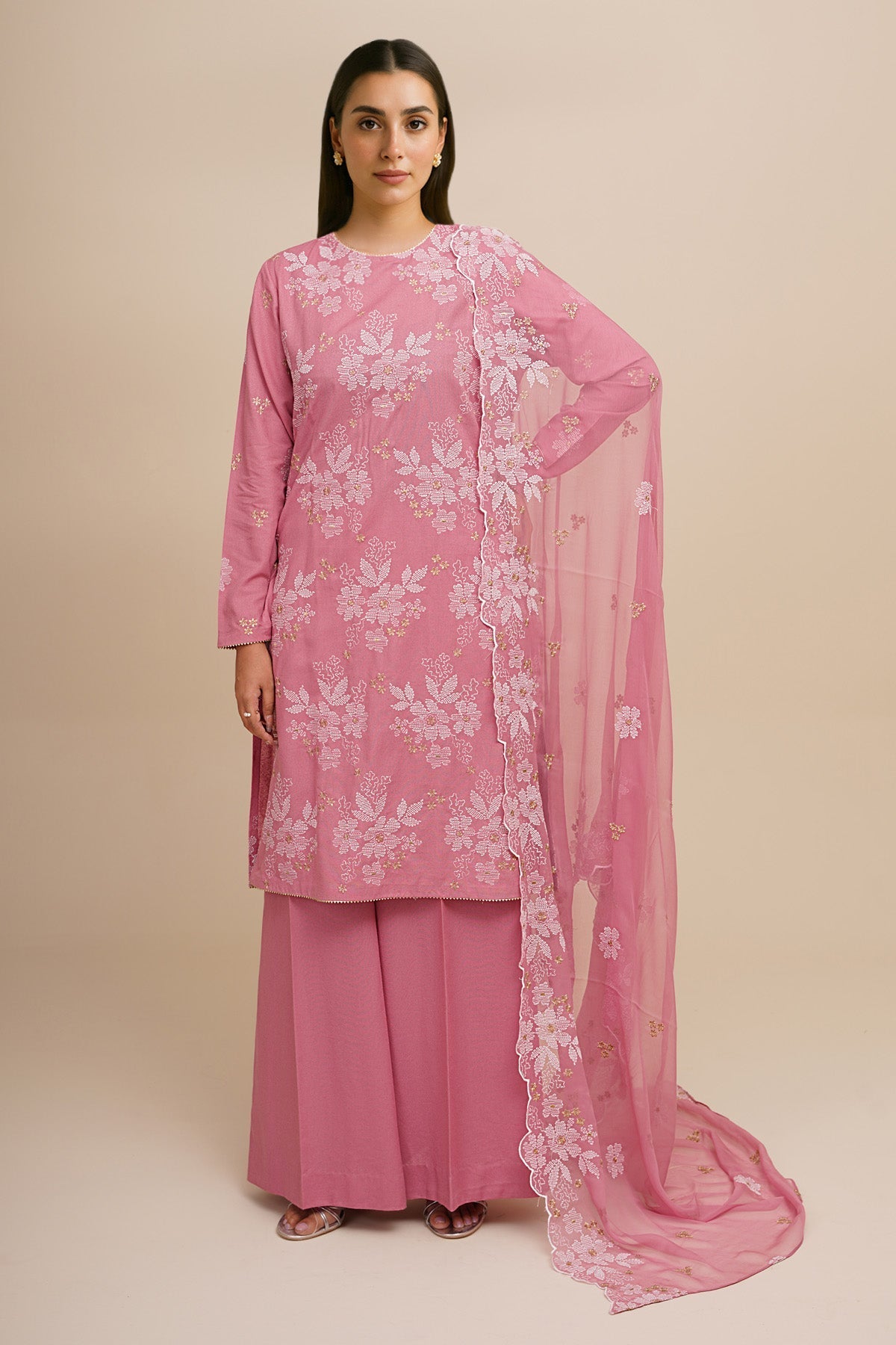 3 Piece - Unstitched - Embroidered Viscose Karandi Suit - E1818