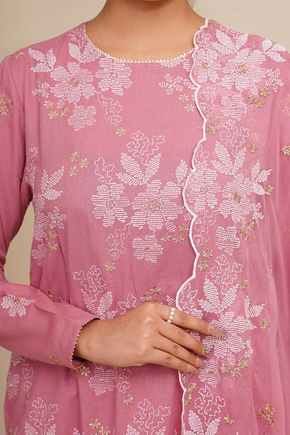 3 Piece - Unstitched - Embroidered Viscose Karandi Suit - E1818