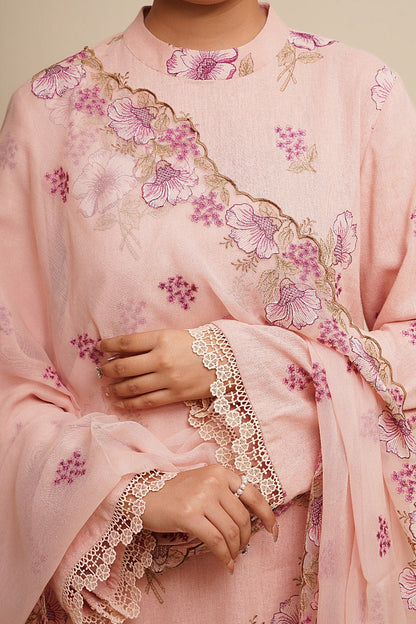 3 Piece - Unstitched - Embroidered Cotton Karandi Suit - E1819