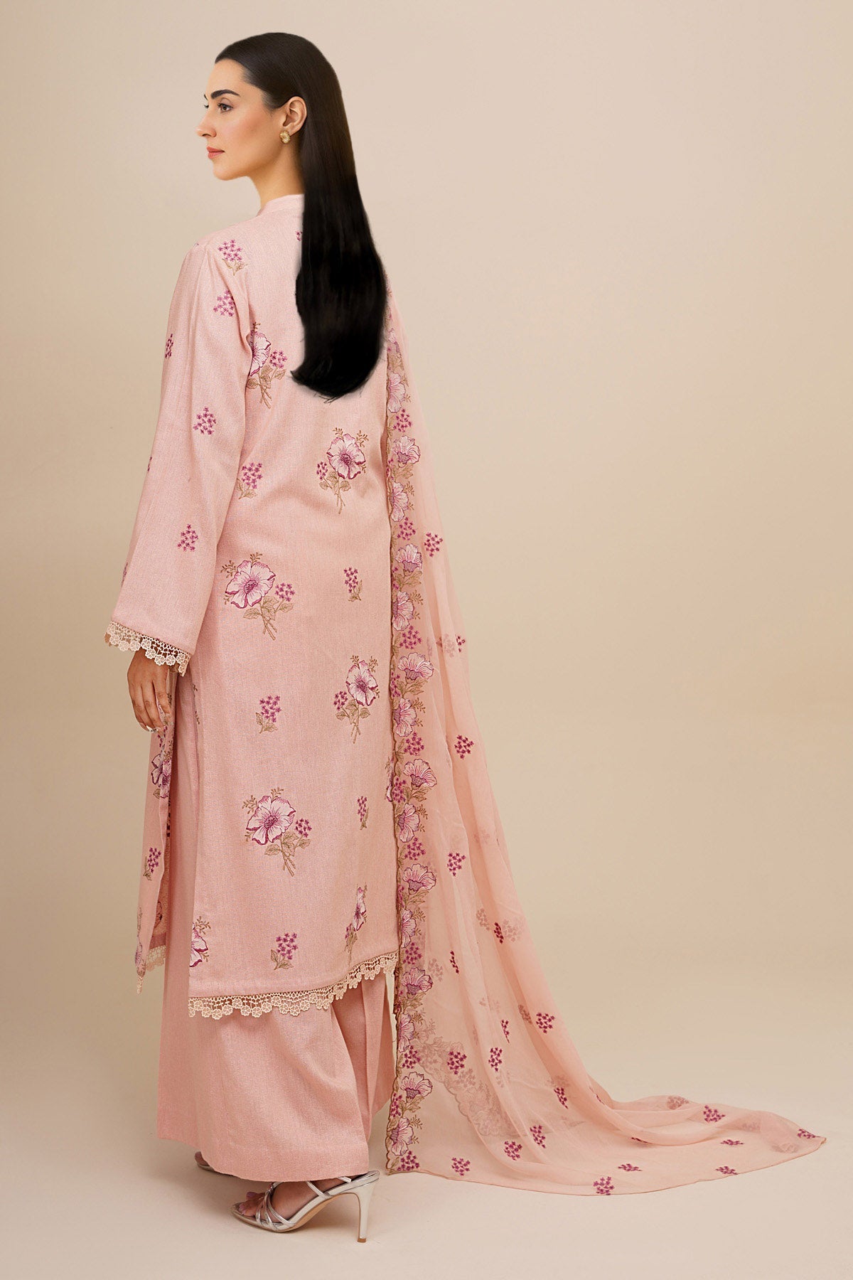 3 Piece - Unstitched - Embroidered Cotton Karandi Suit - E1819
