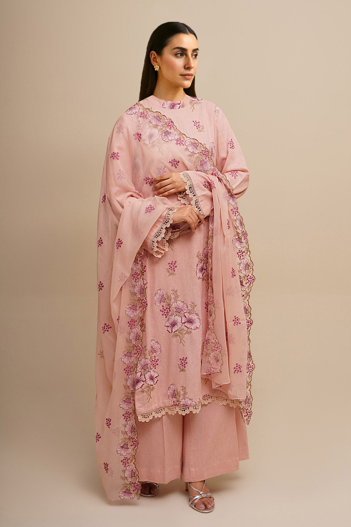 3 Piece - Unstitched - Embroidered Cotton Karandi Suit - E1819