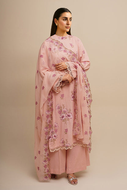 3 Piece - Unstitched - Embroidered Cotton Karandi Suit - E1819