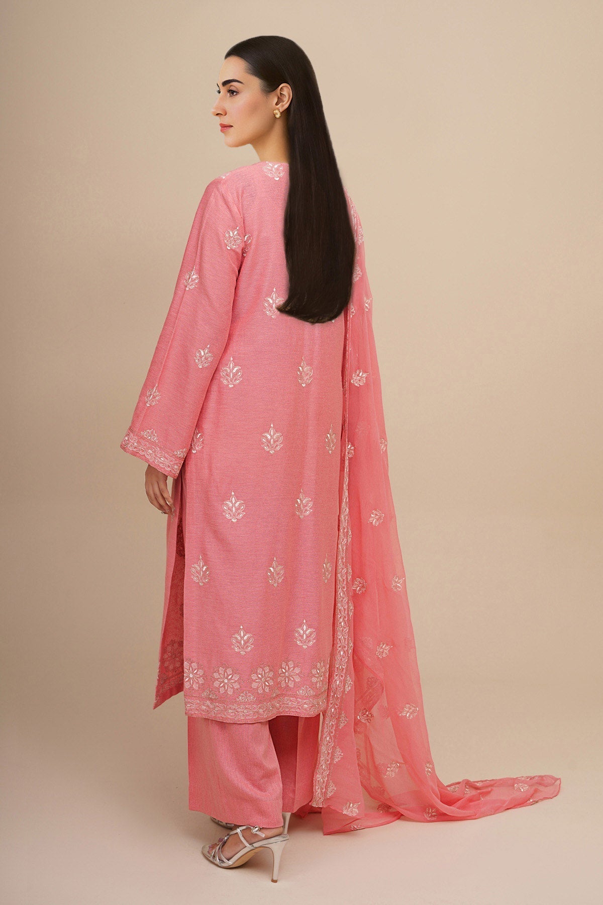 3 Piece - Unstitched - Embroidered Cotton Karandi Suit - E1820