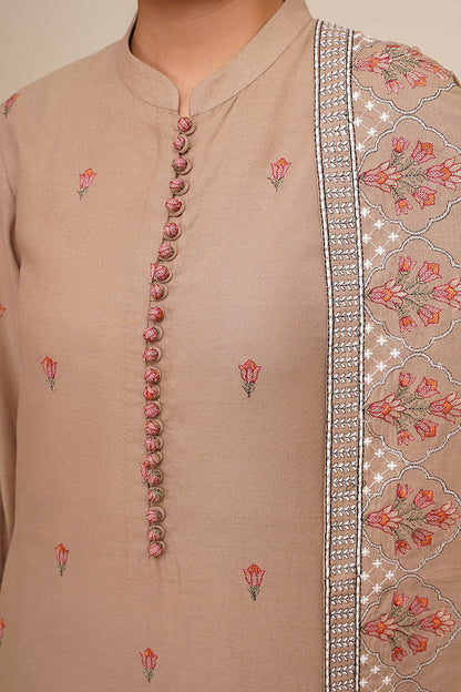 3 Piece - Unstitched - Embroidered Viscose Karandi Suit - E1822