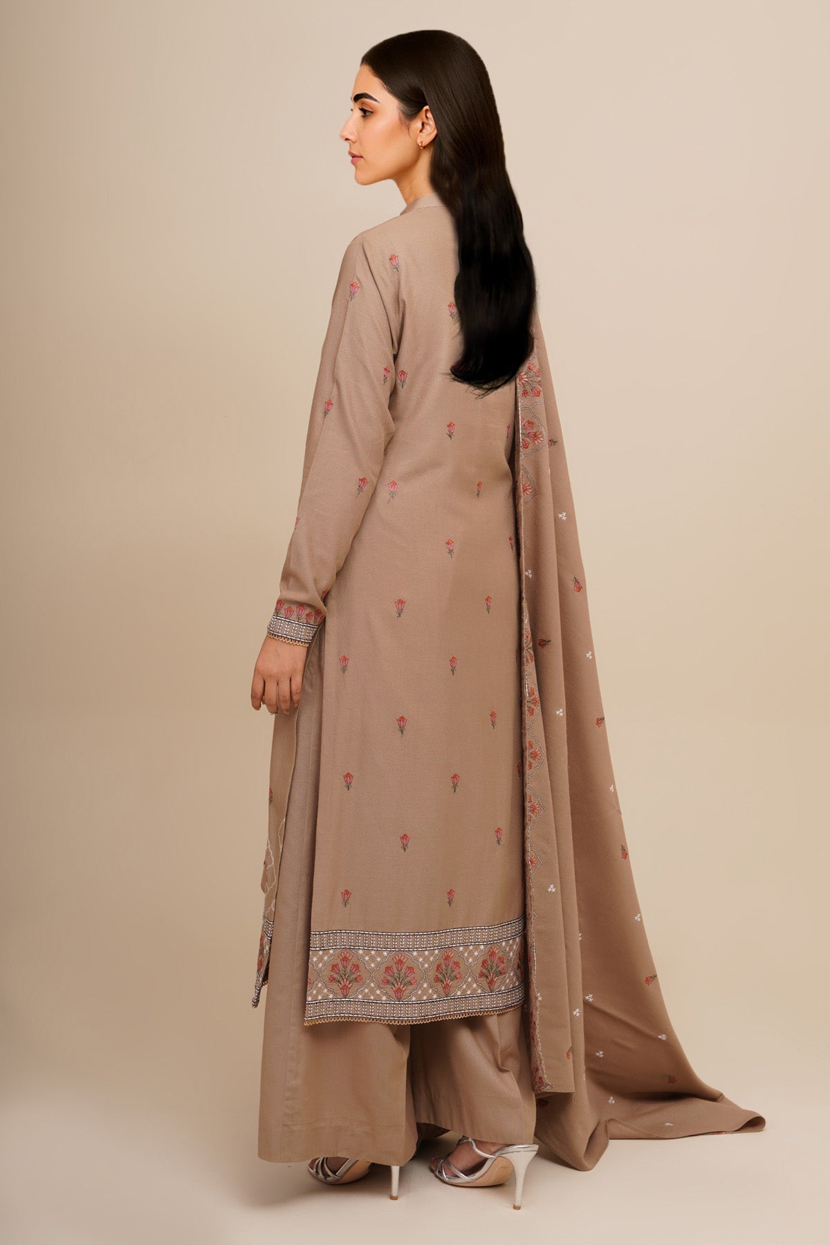 3 Piece - Unstitched - Embroidered Viscose Karandi Suit - E1822