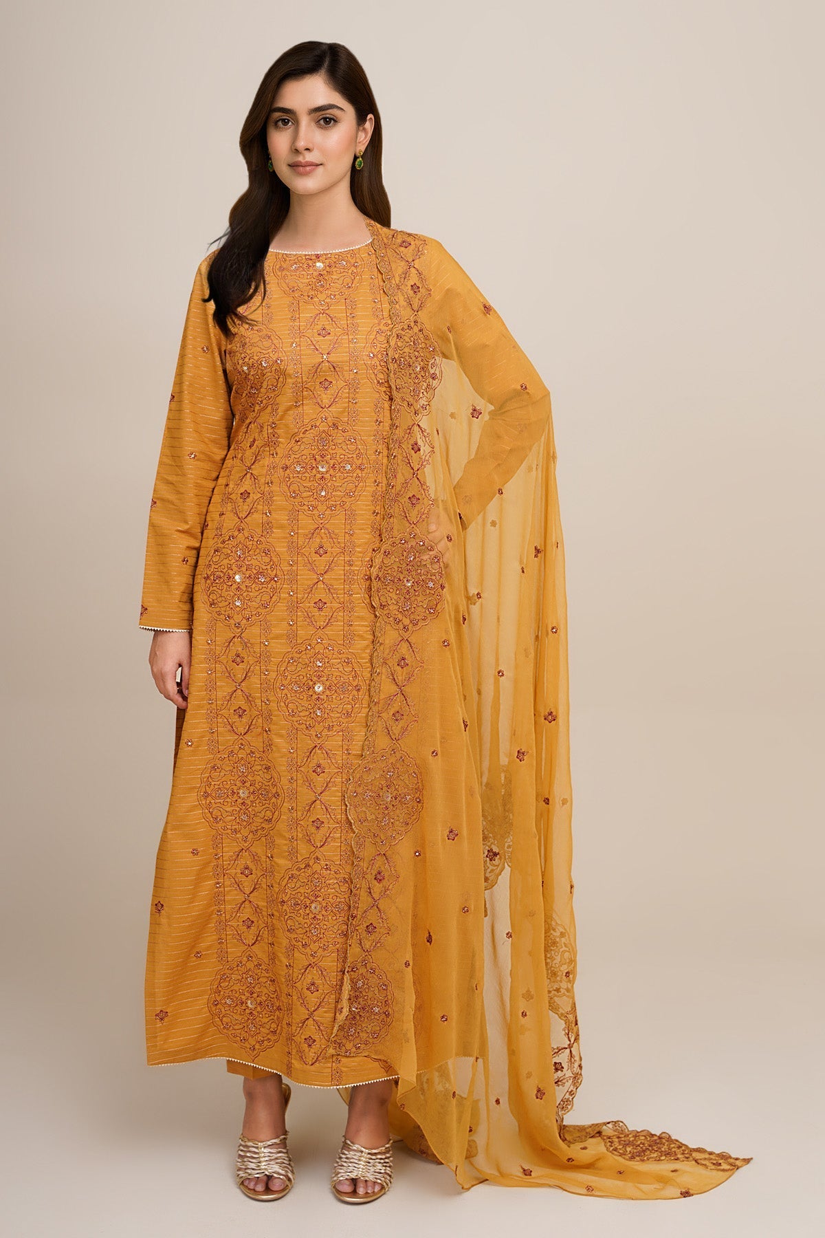 3 Piece - Unstitched - Embroidered Zari Jacquard Suit - E1830