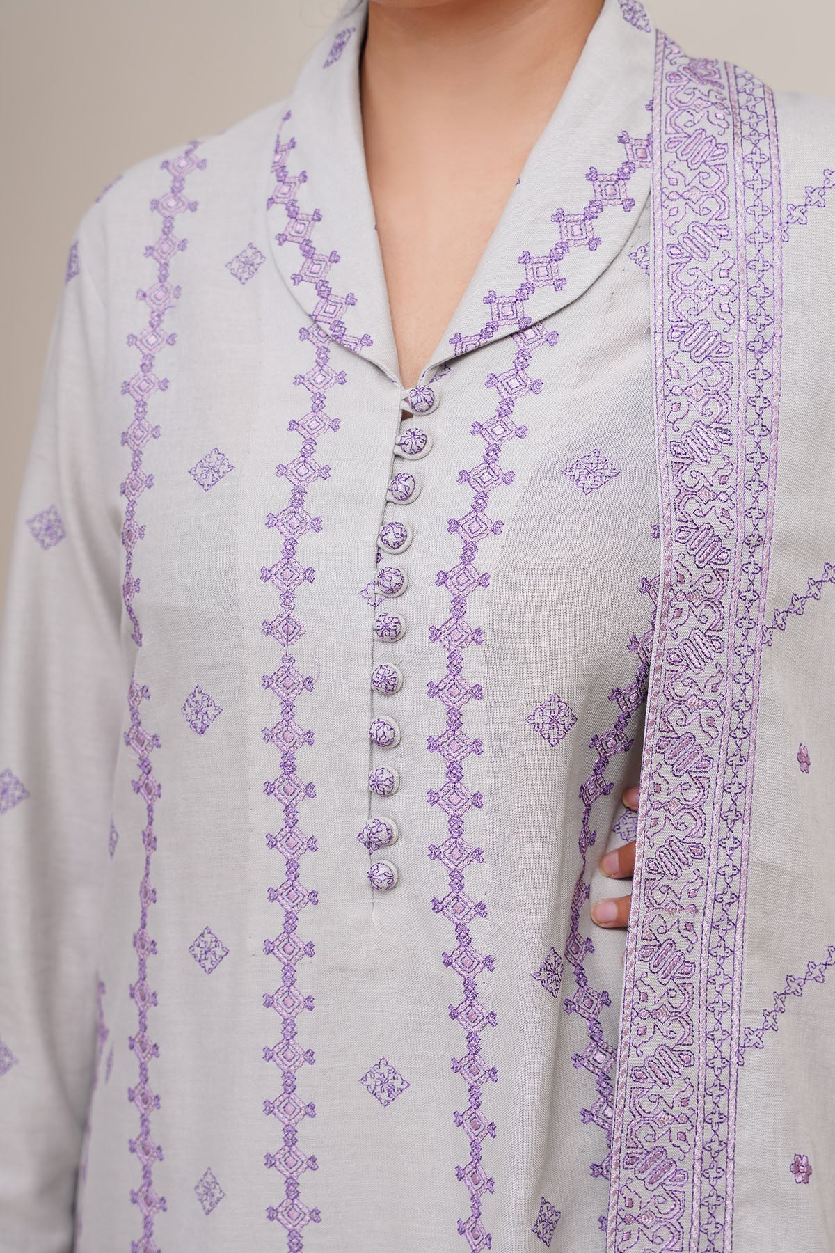 3 Piece - Unstitched - Embroidered Khaddar Suit - E1834
