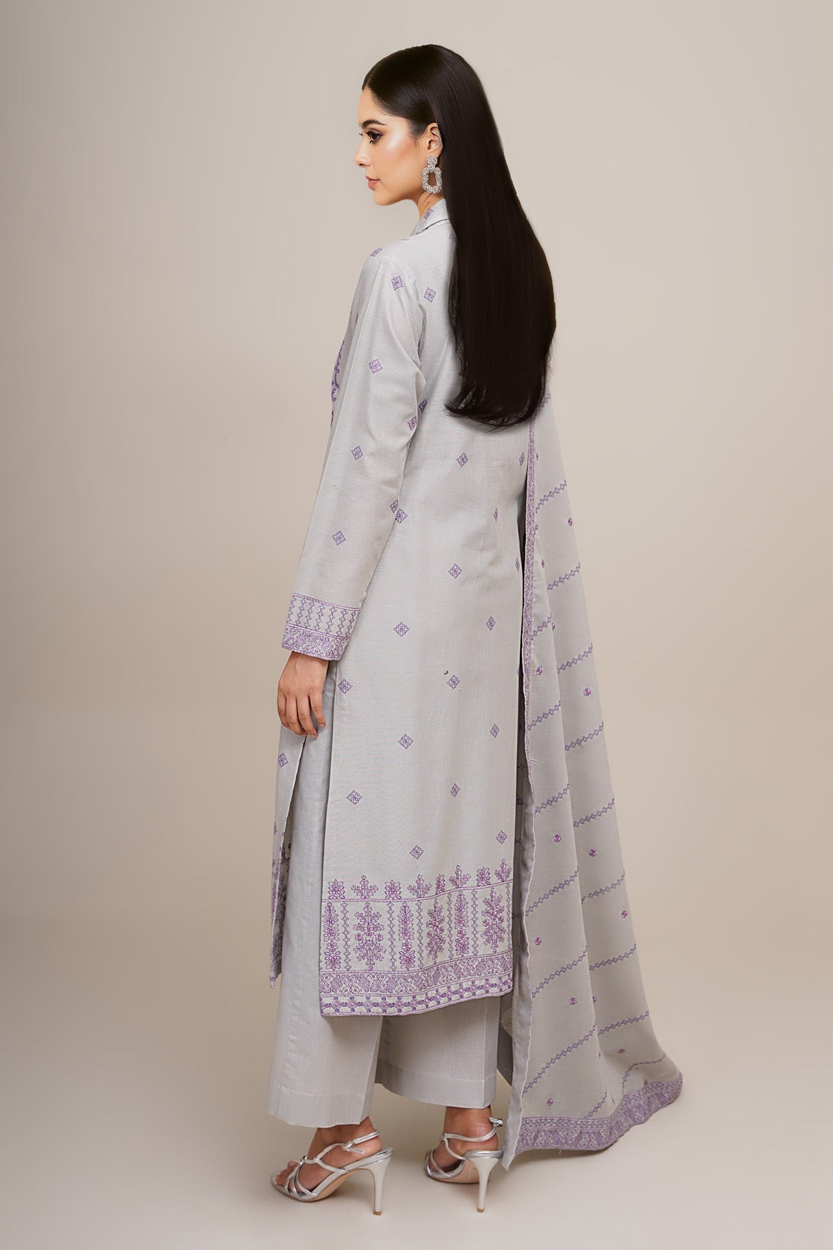 3 Piece - Unstitched - Embroidered Khaddar Suit - E1834