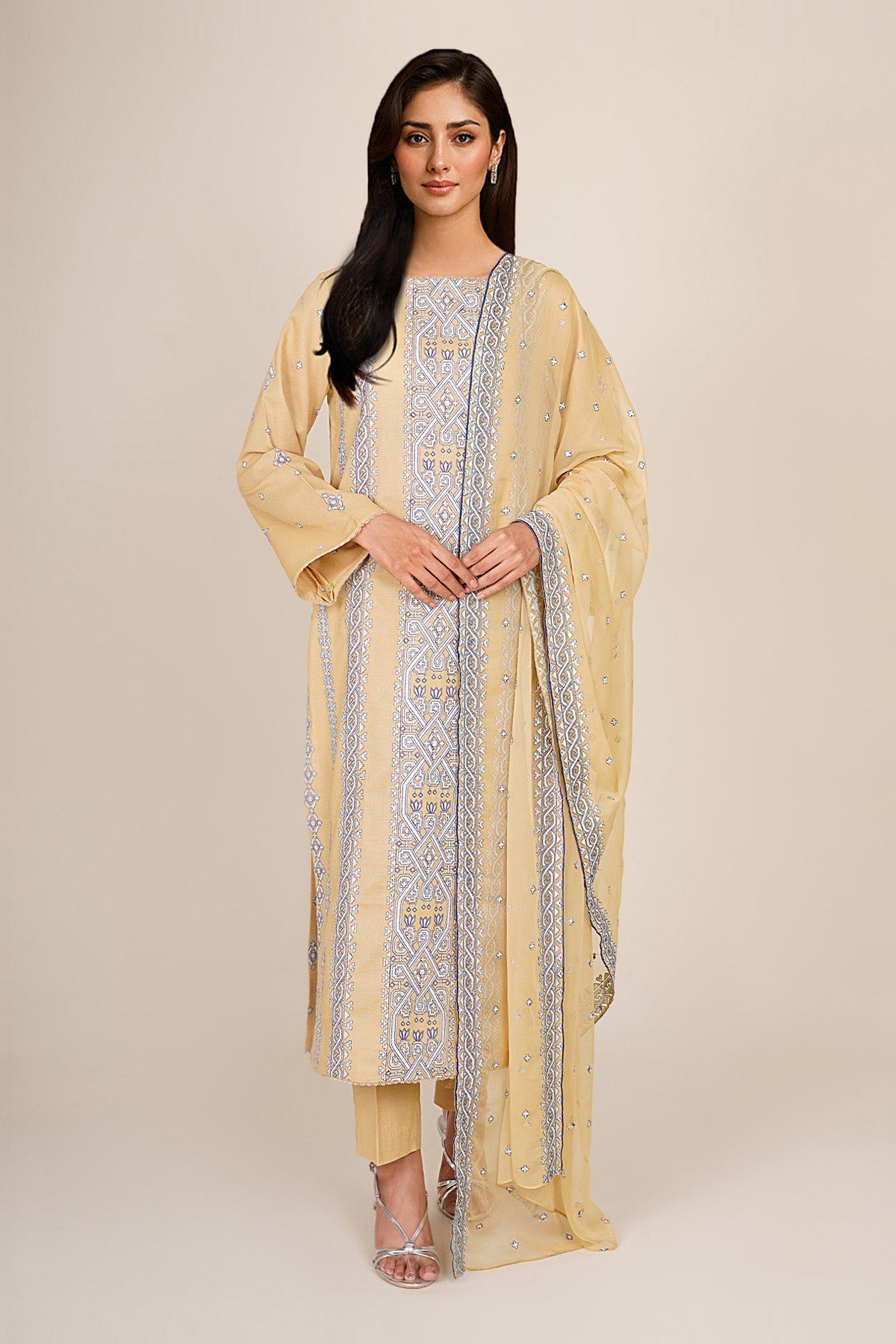 3 Piece - Unstitched - Embroidered Khaddar Suit - E1838