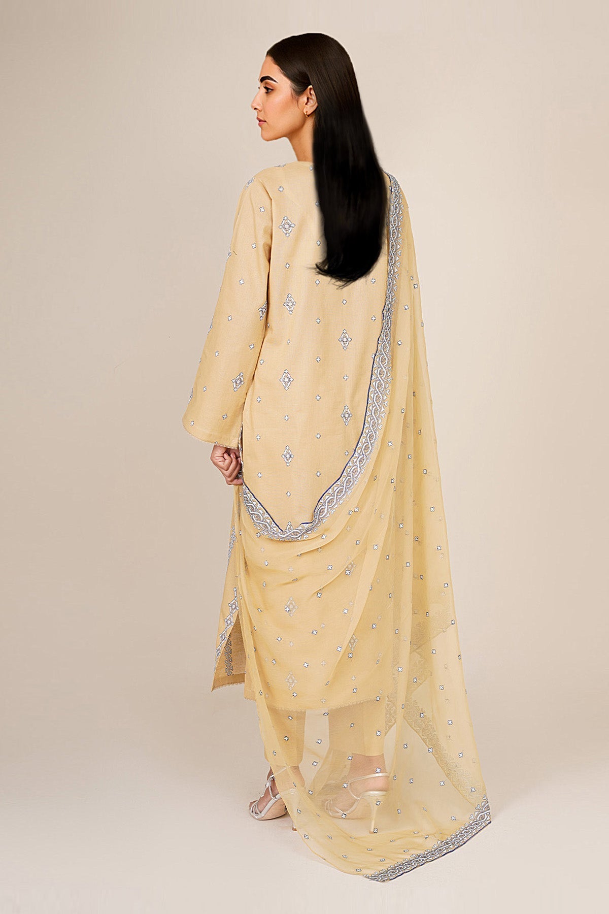 3 Piece - Unstitched - Embroidered Khaddar Suit - E1838