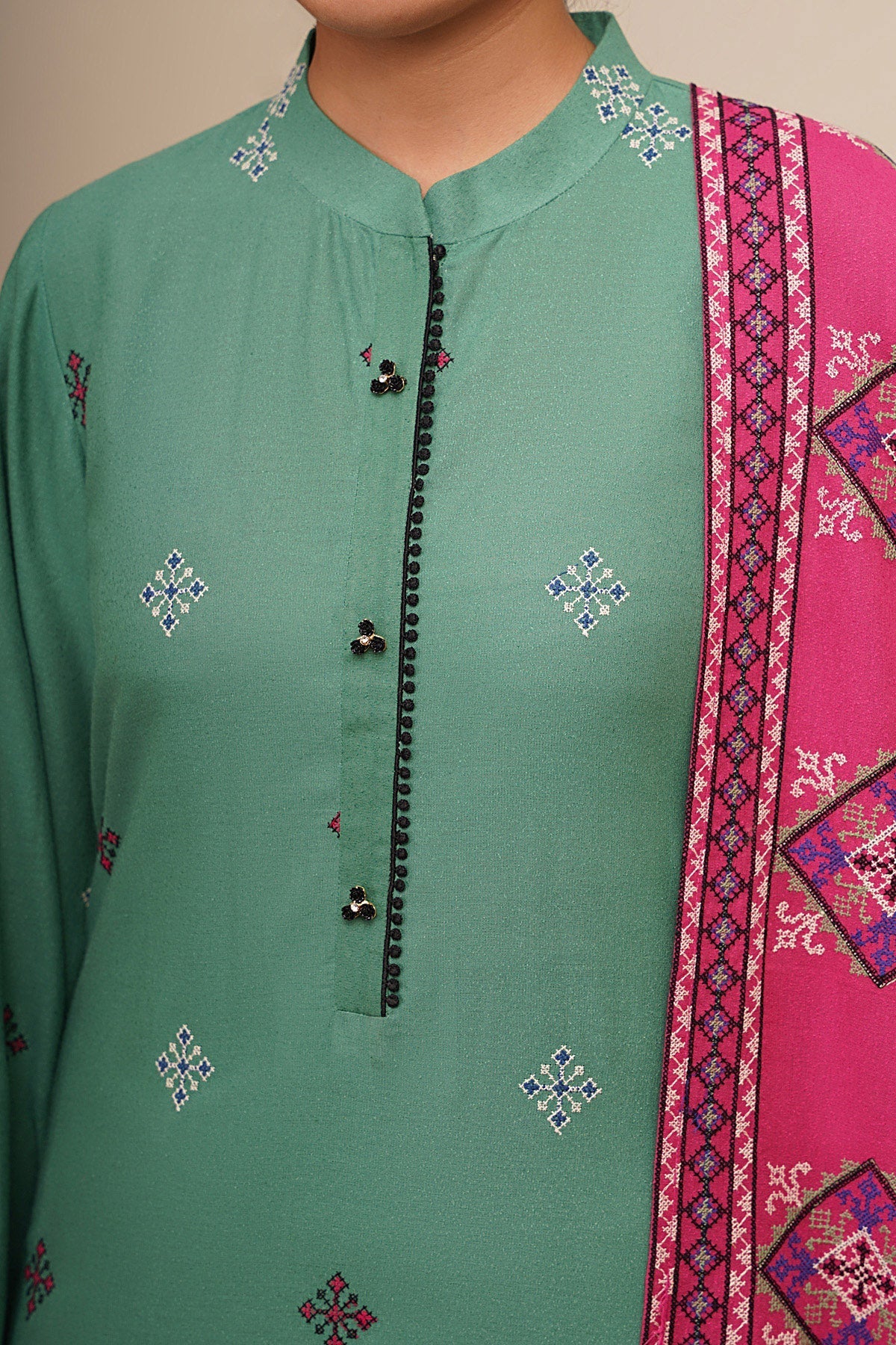 3 Piece - Unstitched - Embroidered Viscose Karandi Suit - E1844