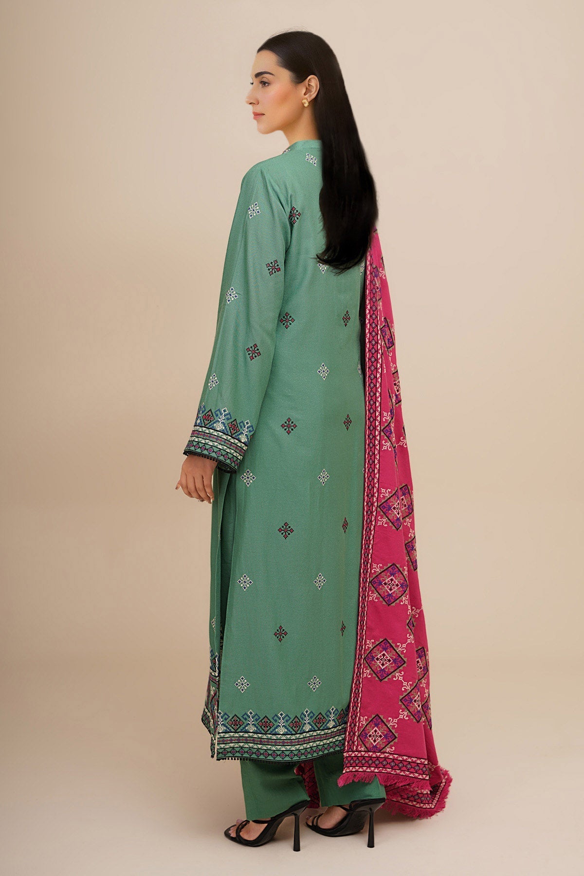 3 Piece - Unstitched - Embroidered Viscose Karandi Suit - E1844