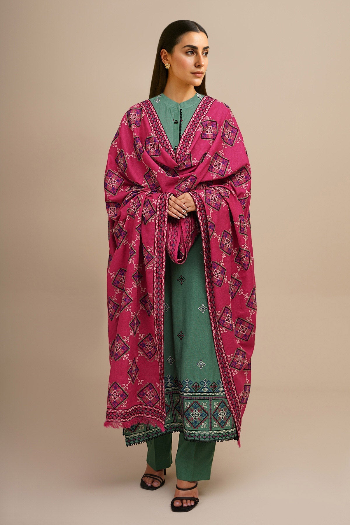 3 Piece - Unstitched - Embroidered Viscose Karandi Suit - E1844