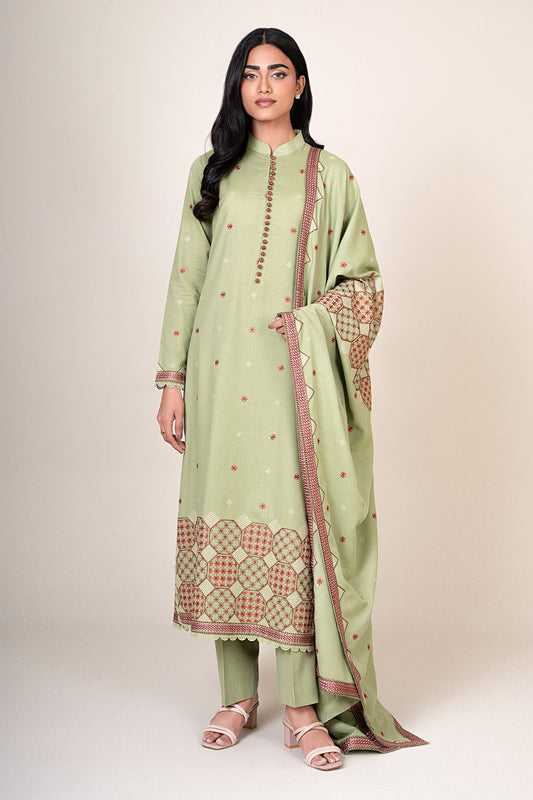 3 Piece - Unstitched - Embroidered Viscose Karandi Suit - E1846