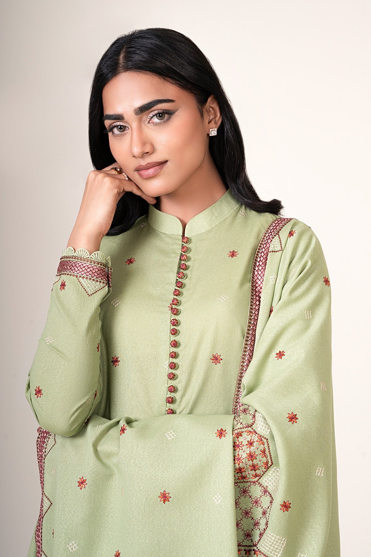 3 Piece - Unstitched - Embroidered Viscose Karandi Suit - E1846