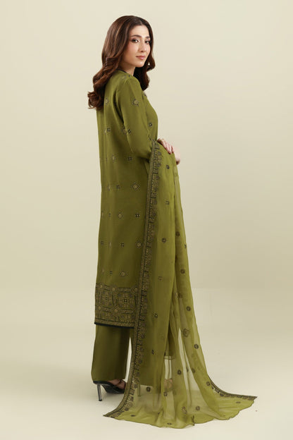 3 Piece - Unstitched - Embroidered Cotton Karandi Suit - E1848