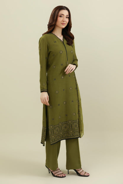 3 Piece - Unstitched - Embroidered Cotton Karandi Suit - E1848