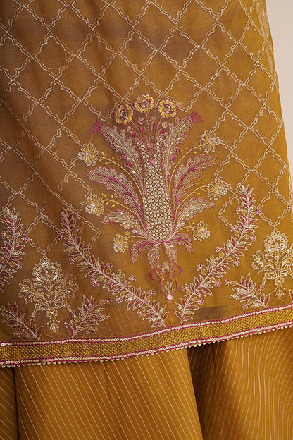 4 Piece - Unstitched - Embroidered Hexa Poly Net Suit - E1879